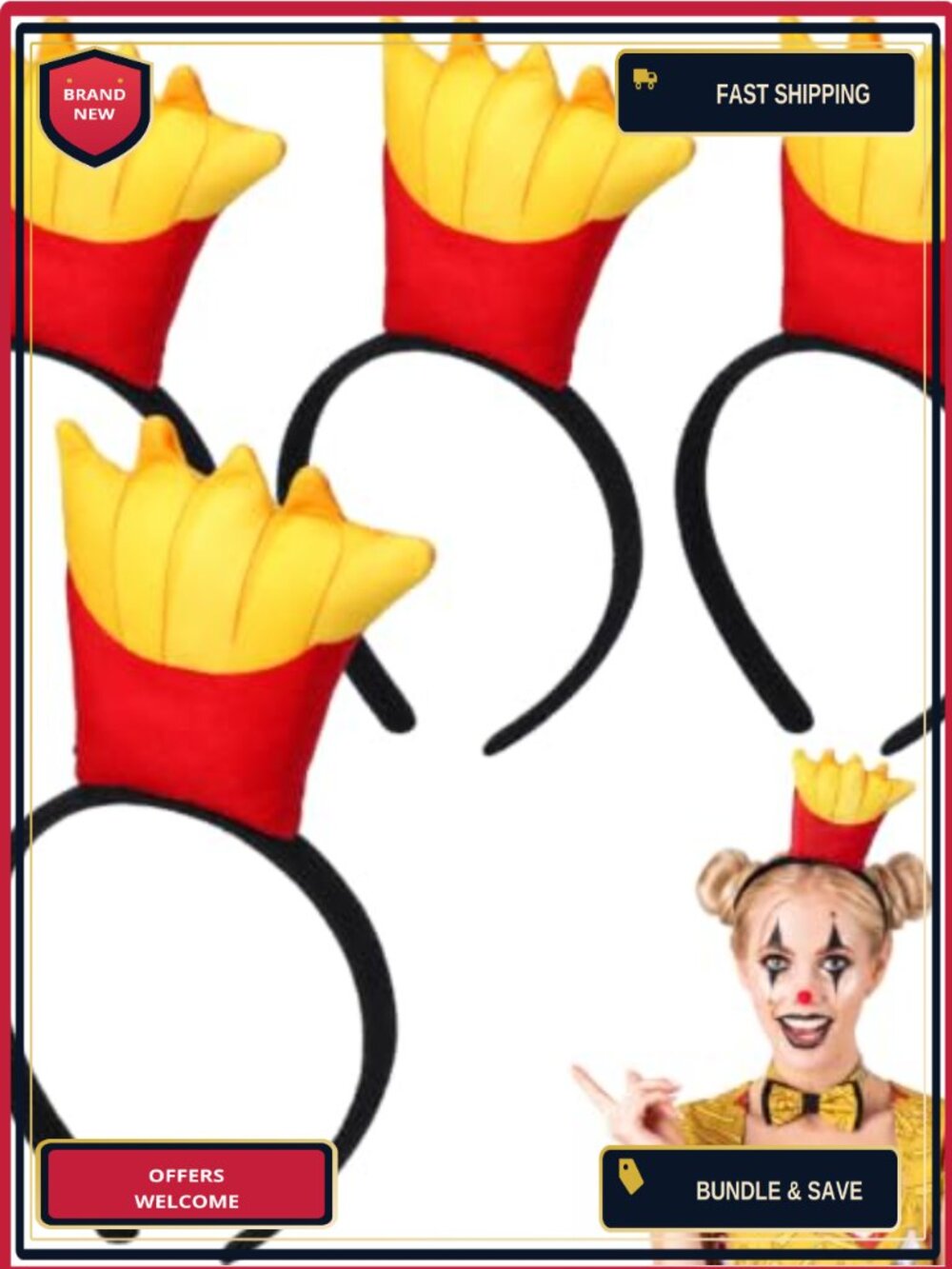 4 Pack Funny Food Headbands 3D French Fries Costume Hair Accessories Adult